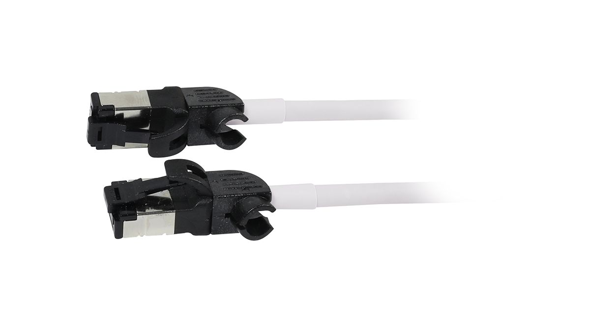 Synergy21 Patchkabel RJ45, CAT6A 500Mhz, 0,5m, Weiss, S/FTP, Slimline Rund D 4,5mm, TPE/LSZH(Superflex), AWG28, Mit CAT7 Rohk., Drehbarer Stecker