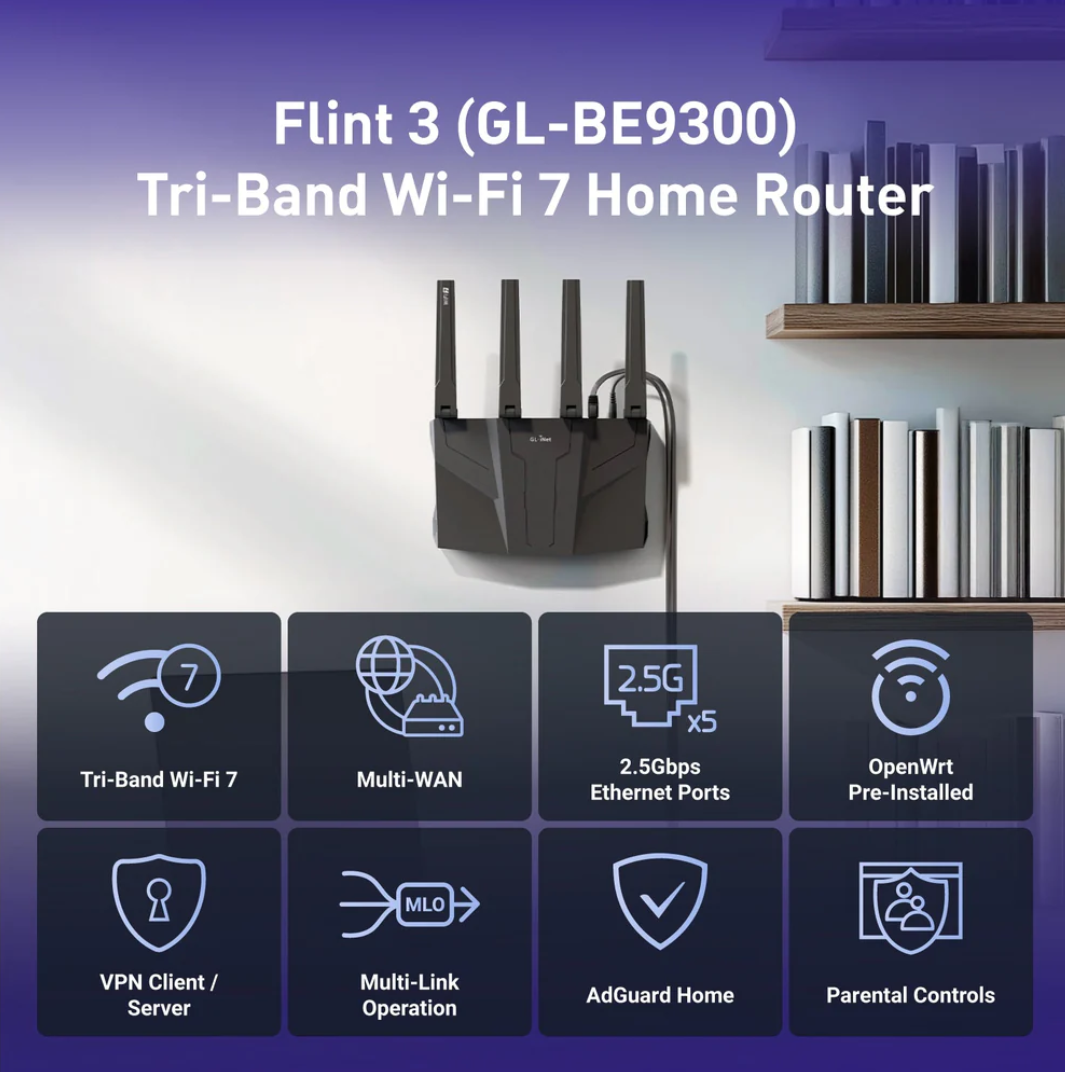 ALLNET Wireless Router WIFI6 • AX6000 • 4x4 • 2.5GbE • High-Performance Home Router "OpenWRT" • GL-BE6500 / Flint 3e
