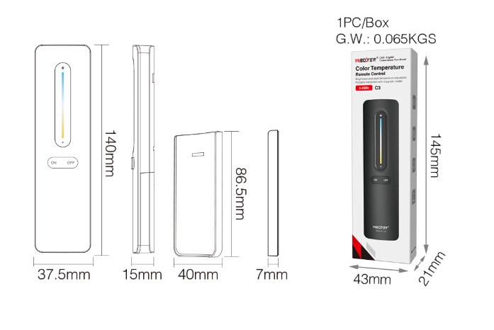 MiBoxer C3-W LED Fernbedienung 2,4GHz dual white (CCT) + Dimm (w)