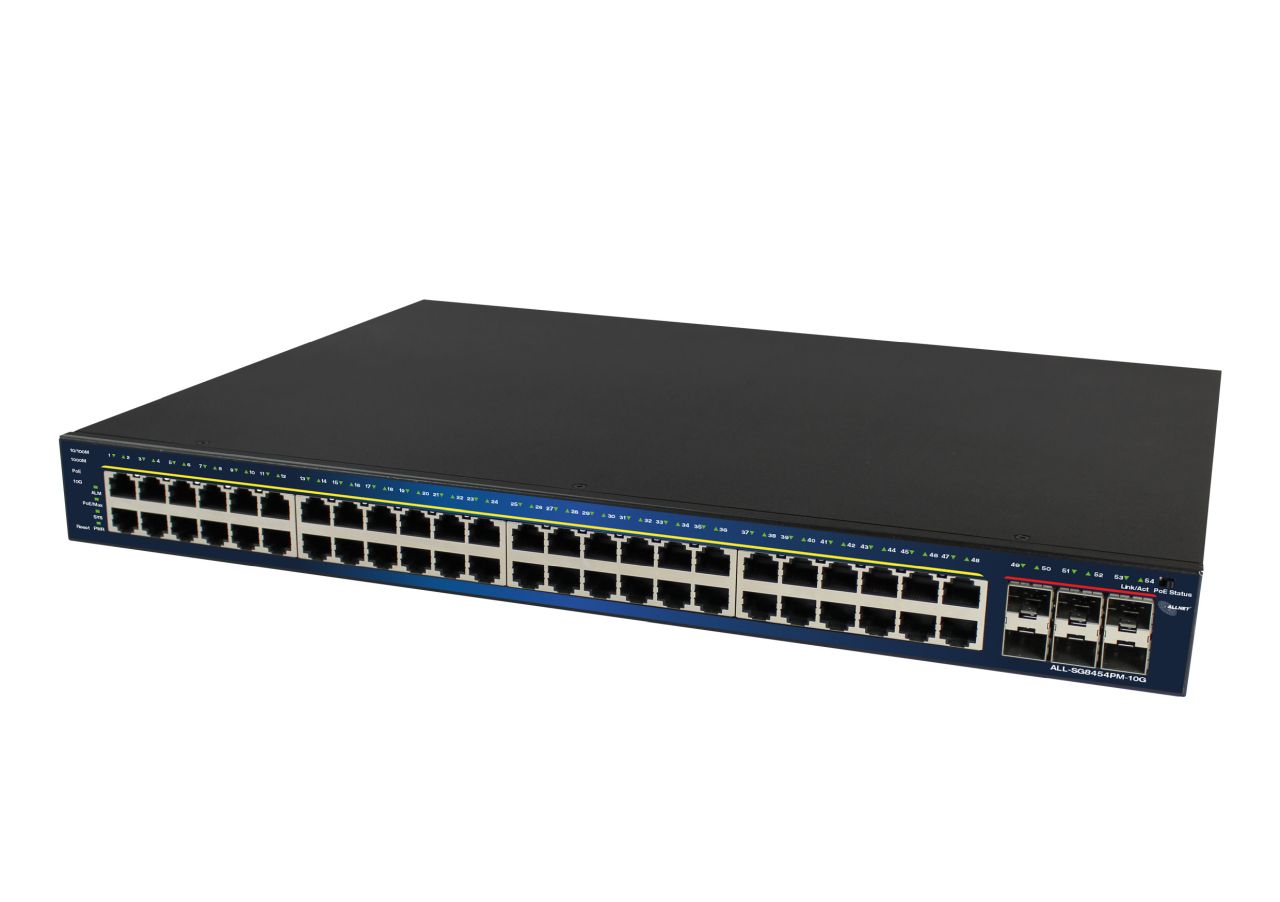 ALLNET Switch smart managed Layer2 54 Port • 48x 1 GbE • PoE Budget 800W • 48x PoE at • 6x SFP+ • 19" • ALL-SG8454PM-10G