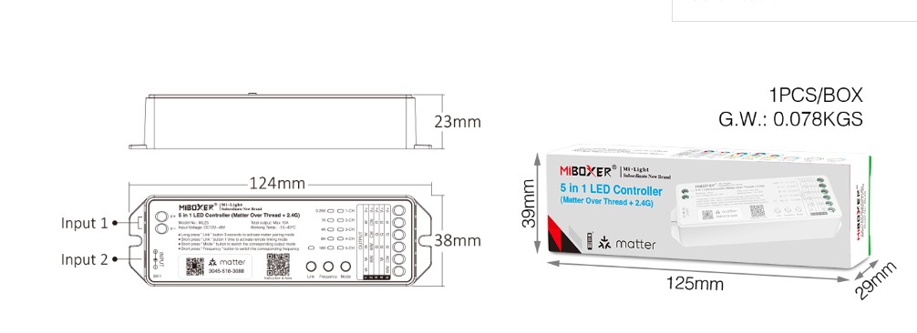 Synergy 21 LED Controller Matter-Serie 5in1 RGB-WW (RGB-CCT) DC12~24V Matter Over Thread + 2.4G *Milight/Miboxer*