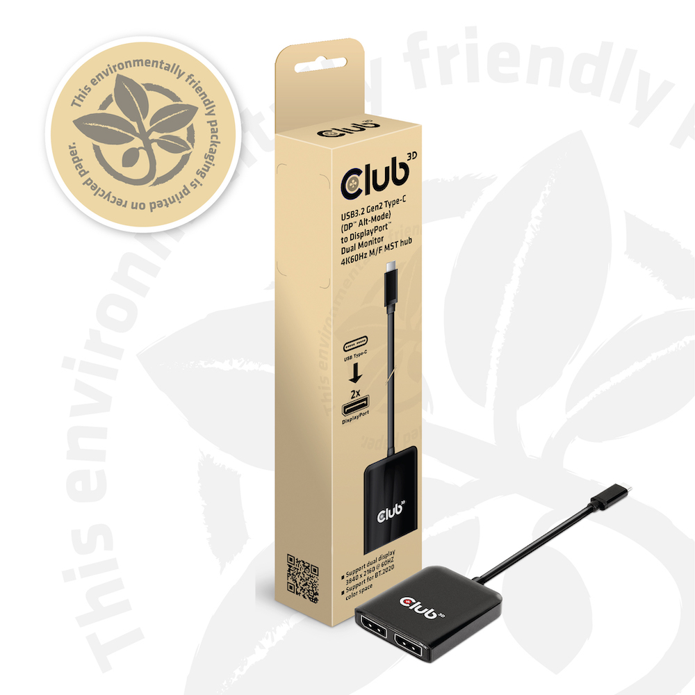 Club 3D Multi Stream Transport Hub USB 3.2 Typ C => DisplayPort 1.2 Dual Monitor 4K60Hz