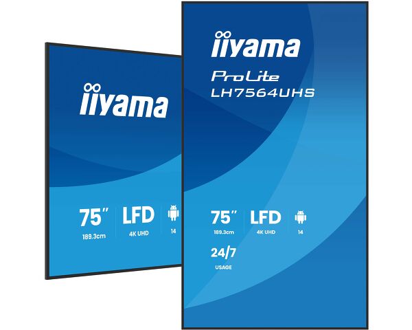 iiyama LH7564UHS-B1AG Signage Display Digital signage flat panel 190.5 cm (75") Wi-Fi 500 cd/m² 4K Ultra HD Black Built-in processor Android 24/7