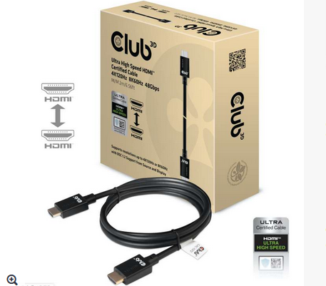 CLUB3D Ultra High Speed HDMI 4K120Hz, 8K60Hz Certified Cable 48Gbps M/M 2 m / 6.56 ft