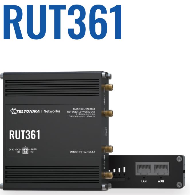 Teltonika Industrial 4G LTE router RUT361 Cat 6 LTE, WiFi 4, 2x RJ45 100Mb/s, IP30