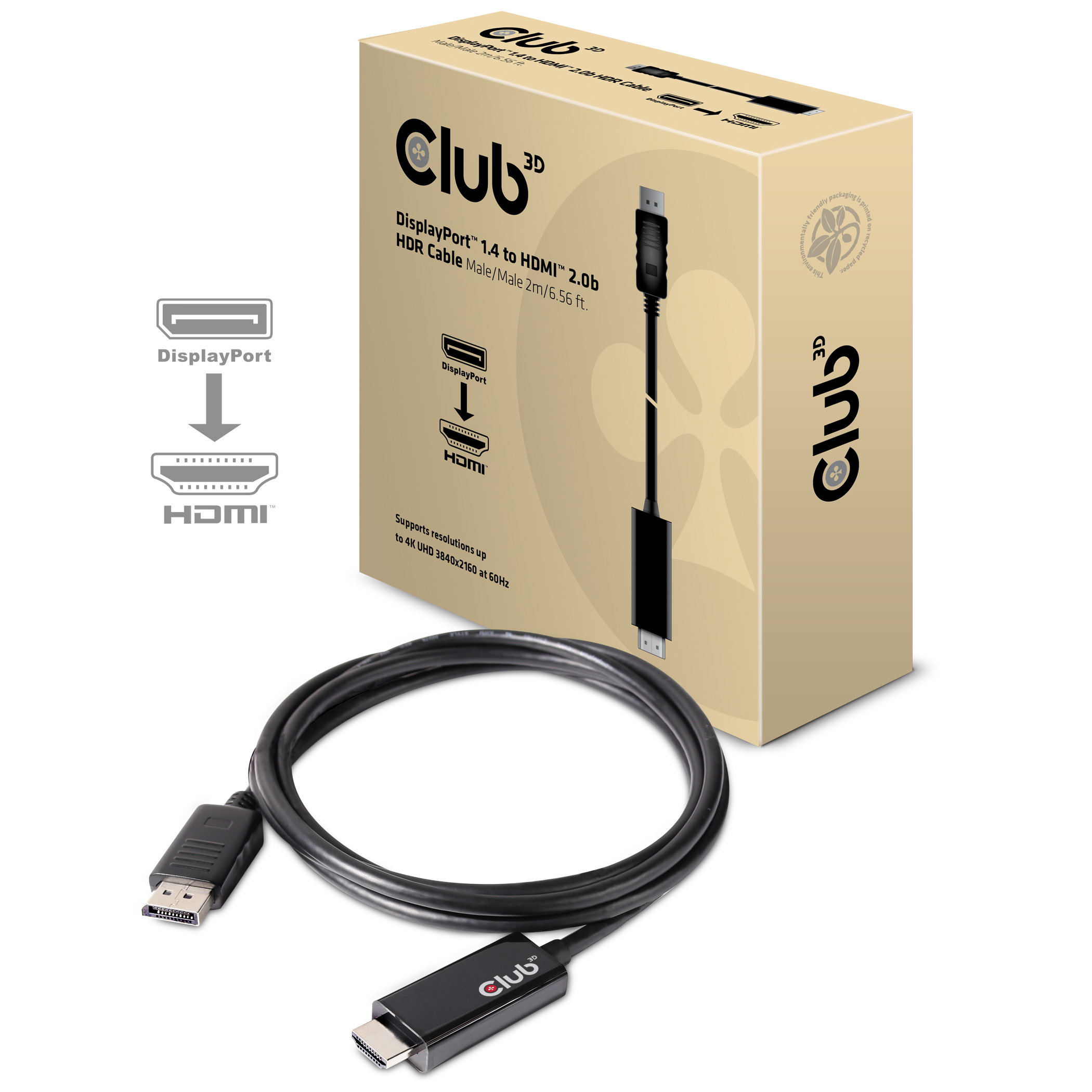 Kabel Video DisplayPort 1.4 => HDMI 2.0b HDR ST/ST  2,0m *Club3D*