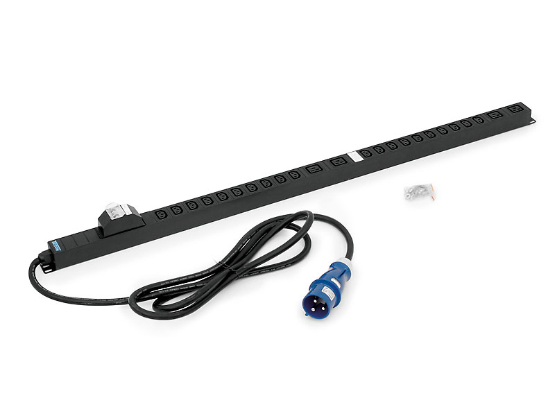 Triton 19 "Schrank,Zbh. Steckdosenleiste, 20xDosen(C13), 4x(C19) Plug 32 A IEC60309, 3m, Blauer 1phasiger Plug