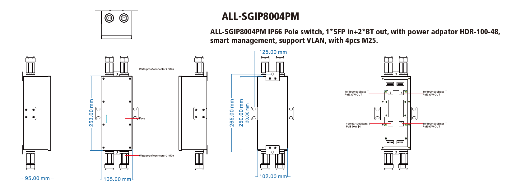 ALLNET Switch industrial smart managed Layer2 4 Port GbE • PoE Budget 80W • 2x PoE+ • 1x SFP IN • Lüfterlos • INPOLE • ALL-SGIP8004PM ALLNET Switch industrial smart managed Layer2 4 Port GbE • PoE Budget 80W • 2x PoE+ • 1x SFP IN • Lüfterlos • INPOLE • ALL-SGIP8004PM