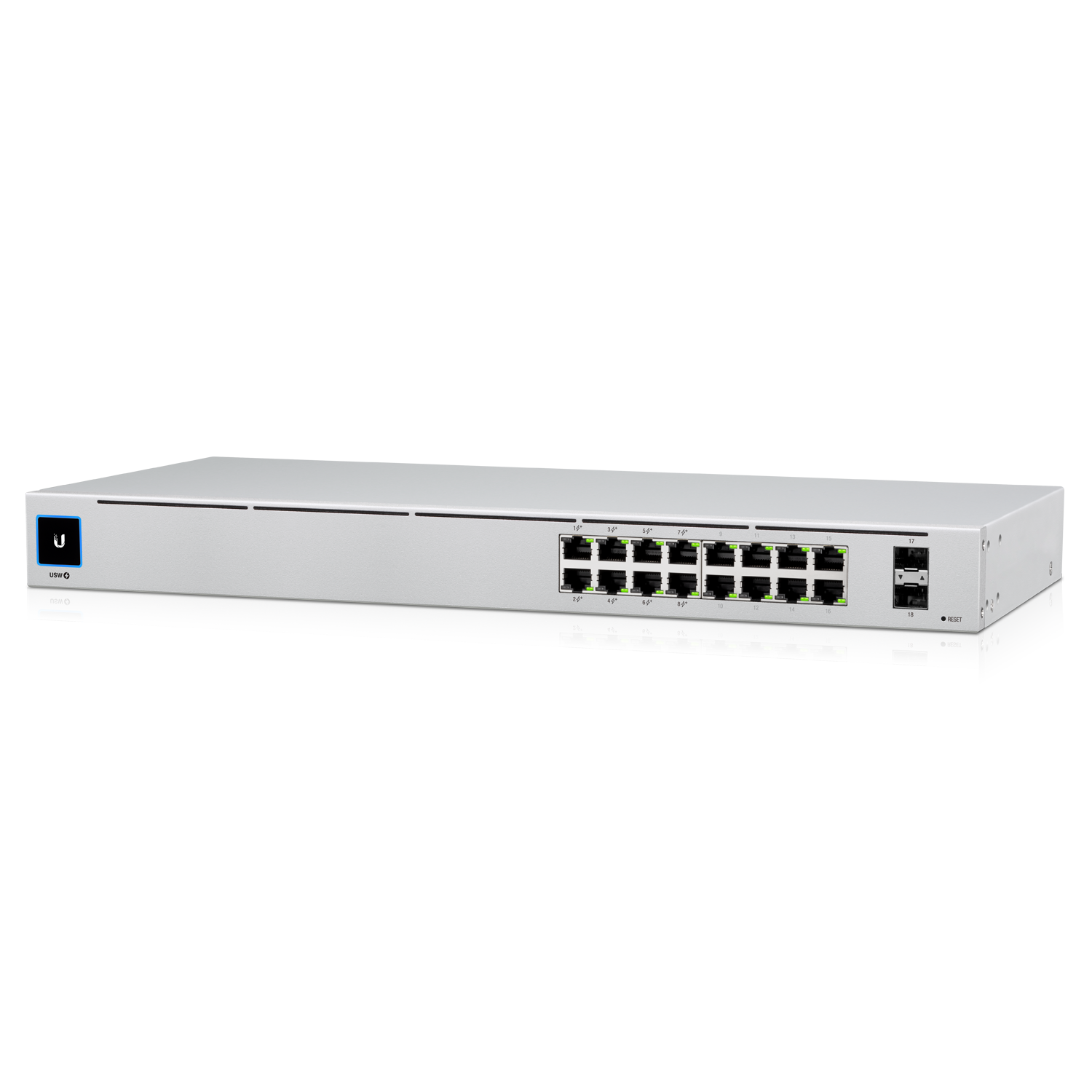 Ubiquiti Switch smart managed Layer2 18 Port • 16x GbE • PoE Budget 42W • 8x PoE at • 2x SFP • 19" • Lüfterlos • UniFi • USW-16-POE Ubiquiti Switch smart managed Layer2 18 Port • 16x GbE • PoE Budget 42W • 8x PoE at • 2x SFP • 19" • Lüfterlos • UniFi • USW-16-POE
