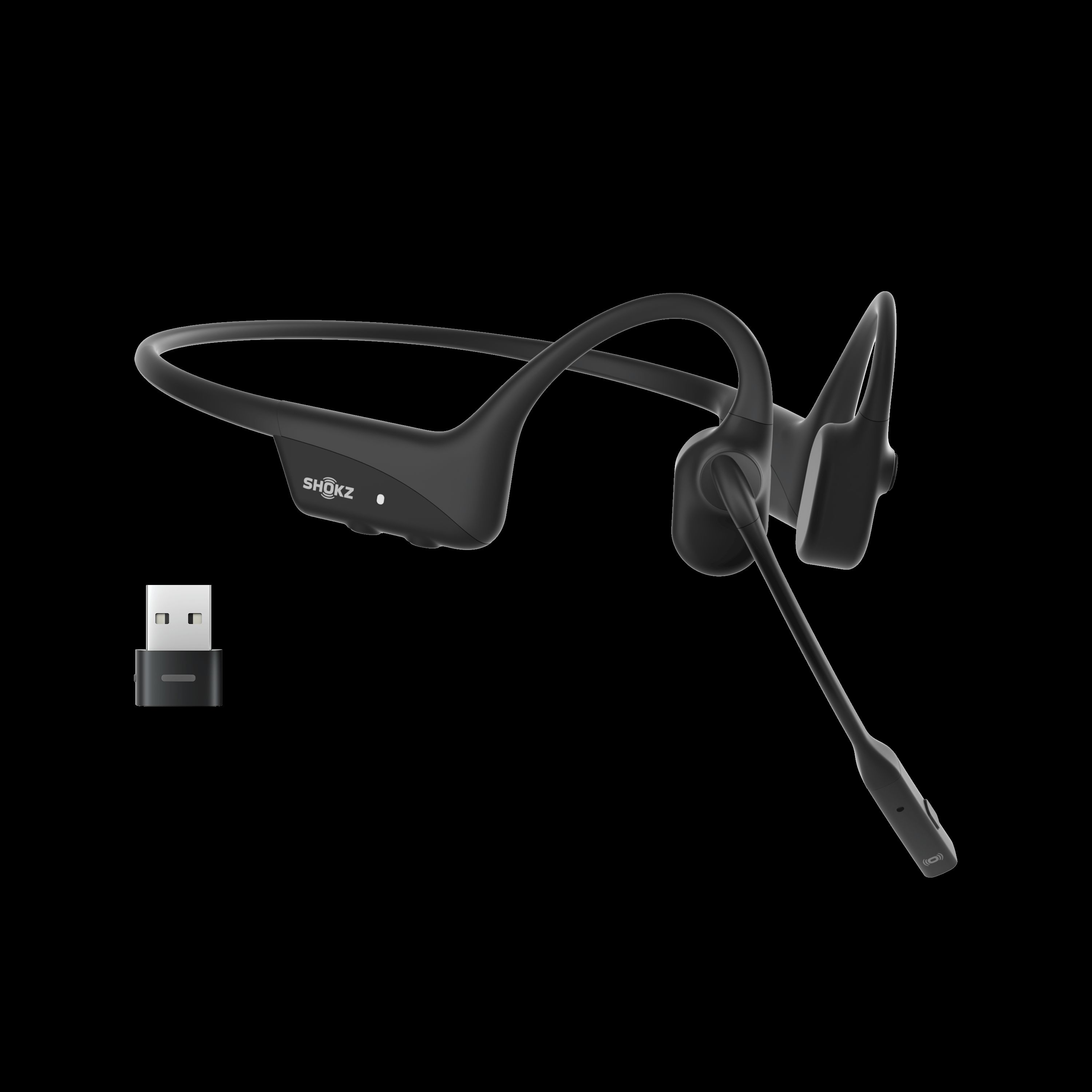 SHOKZ OpenComm2 UC Wireless Bluetooth Bone Conduction Videoconferencing Headset with USB-A adapter | 16 Hr Talk Time, 29m Wireless Range, 1 Hr Charge Time | Includes Noise Cancelling Boom Mic and Dongle, Black (C110-AA-BK)