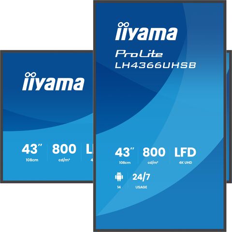 iiyama LH4366UHSB-B1AG Signage Display 109.2 cm (43") LCD Wi-Fi 800 cd/m² 4K Ultra HD Built-in processor Android 24/7