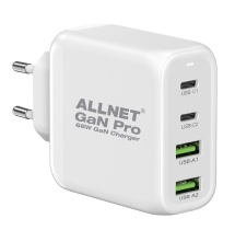 ALLNET Ersatznetzteil QC USB-C PD GaN Netzteil Power Supply 68 Watt 2x USB Typ-A QC, 2x USB Typ-C**EU PLUG** ALLNET Ersatznetzteil QC USB-C PD GaN Netzteil Power Supply 68 Watt 2x USB Typ-A QC, 2x USB Typ-C**EU PLUG**