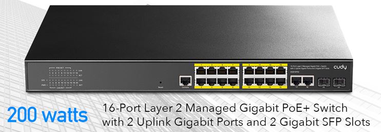 Cudy GS2018PS2 Managed L2 Gigabit Ethernet (10/100/1000) Power over Ethernet (PoE) 1U Black