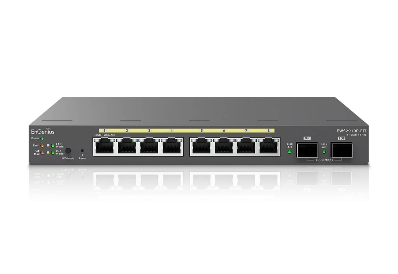 EnGenius Switch 8-port GbE PoE.af/at(+) 130W, 2xSFP Desktop wall-mountable