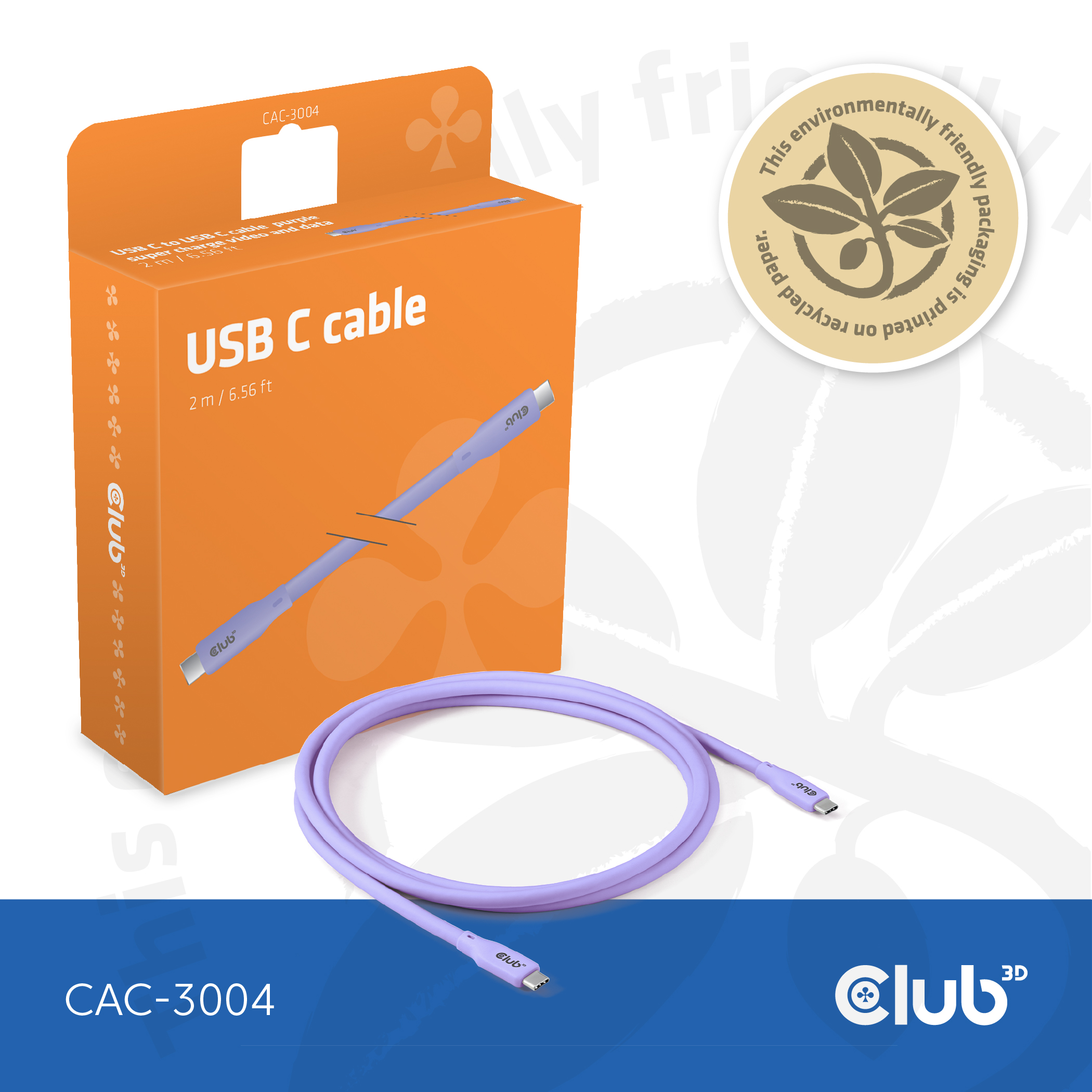Kabel USB 4.0 C (St) => C (St)  2,0m *Club3D* - LIFESTYLE *lila*