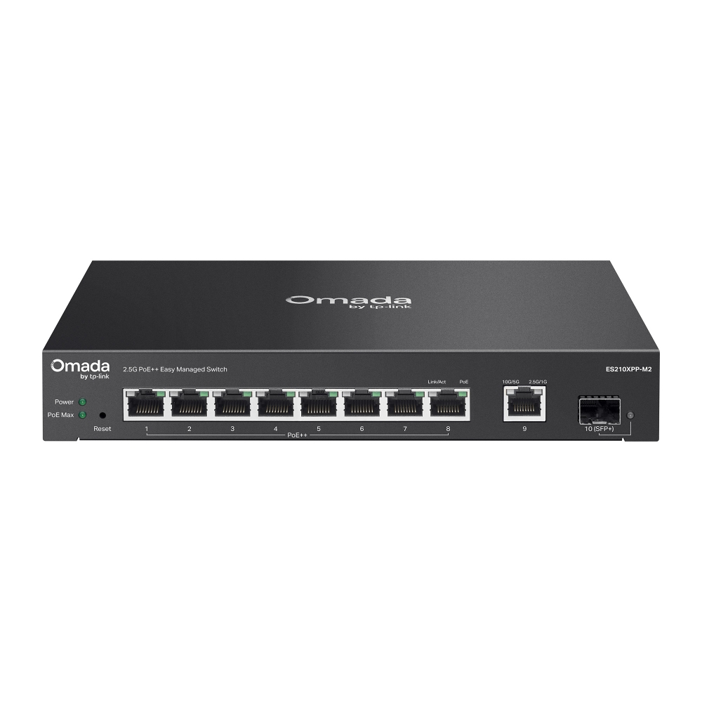 TP-Link Switch Easy Managed 9 Port • 8x 2.5 GbE • 1x SFP • 8x PoE Ports • PoE Budget 200 Watt • LüFterlos, Omada • ES210XPP-M2