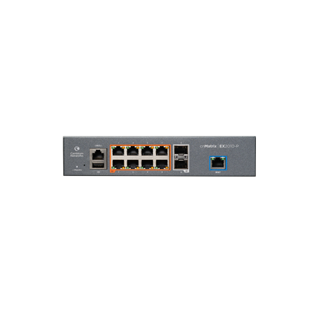 Cambium Switch full managed Layer2/3 10 Port • 8x 1 GbE • PoE Budget 100 Watt • 8x PoE at • 2x SFP • 10” • Lüfterlos, cnMaestro • EX2010-P