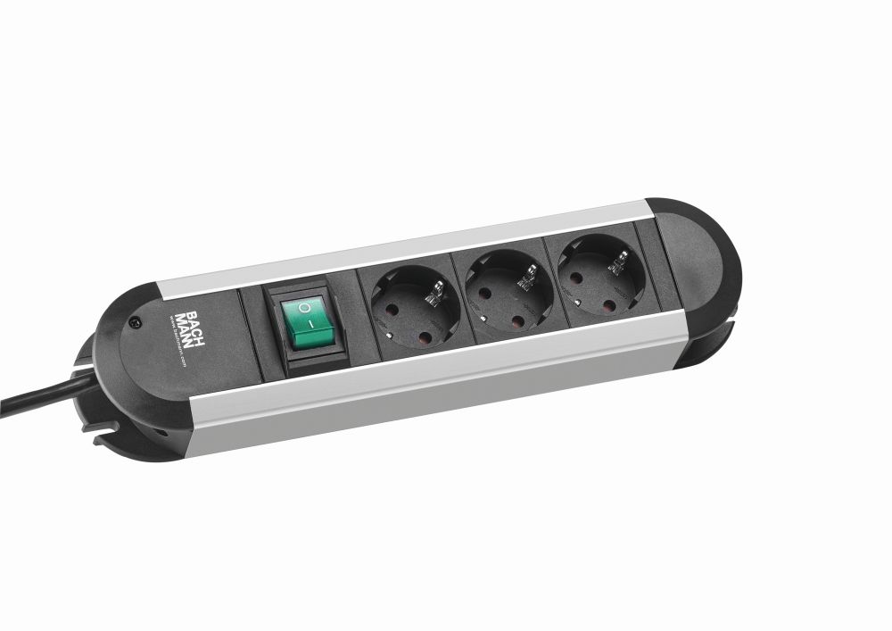 BACHMANN PRIMO Steckdosenleiste 3x Safety Contact Aluminium Mit Switch 1,75m