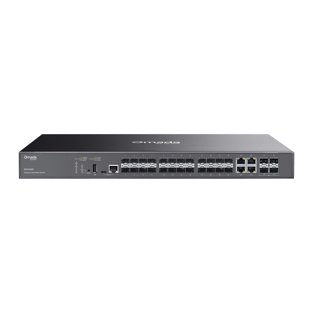 TP-Link Switch full managed Layer3 28 Port • 20x SFP, 4x RJ45/SFP Combo Port • 4x SFP+ • Omada • SG5428XF TP-Link Switch full managed Layer3 28 Port • 20x SFP, 4x RJ45/SFP Combo Port • 4x SFP+ • Omada • SG5428XF