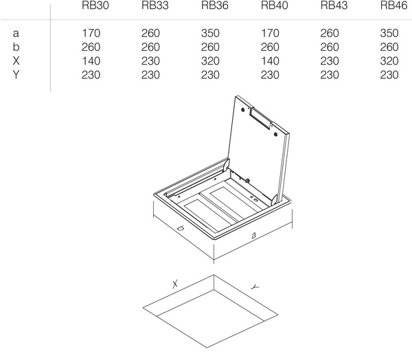 TEM series module floor box FLOOR BOXMT 7 H=53mm