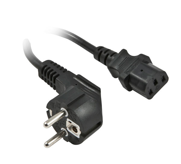 Netzkabel 230V Schutzkontakt CEE7(Stecker)->Kaltgeräte IEC-C13(Buchse), 2m, Black, Synergy 21,