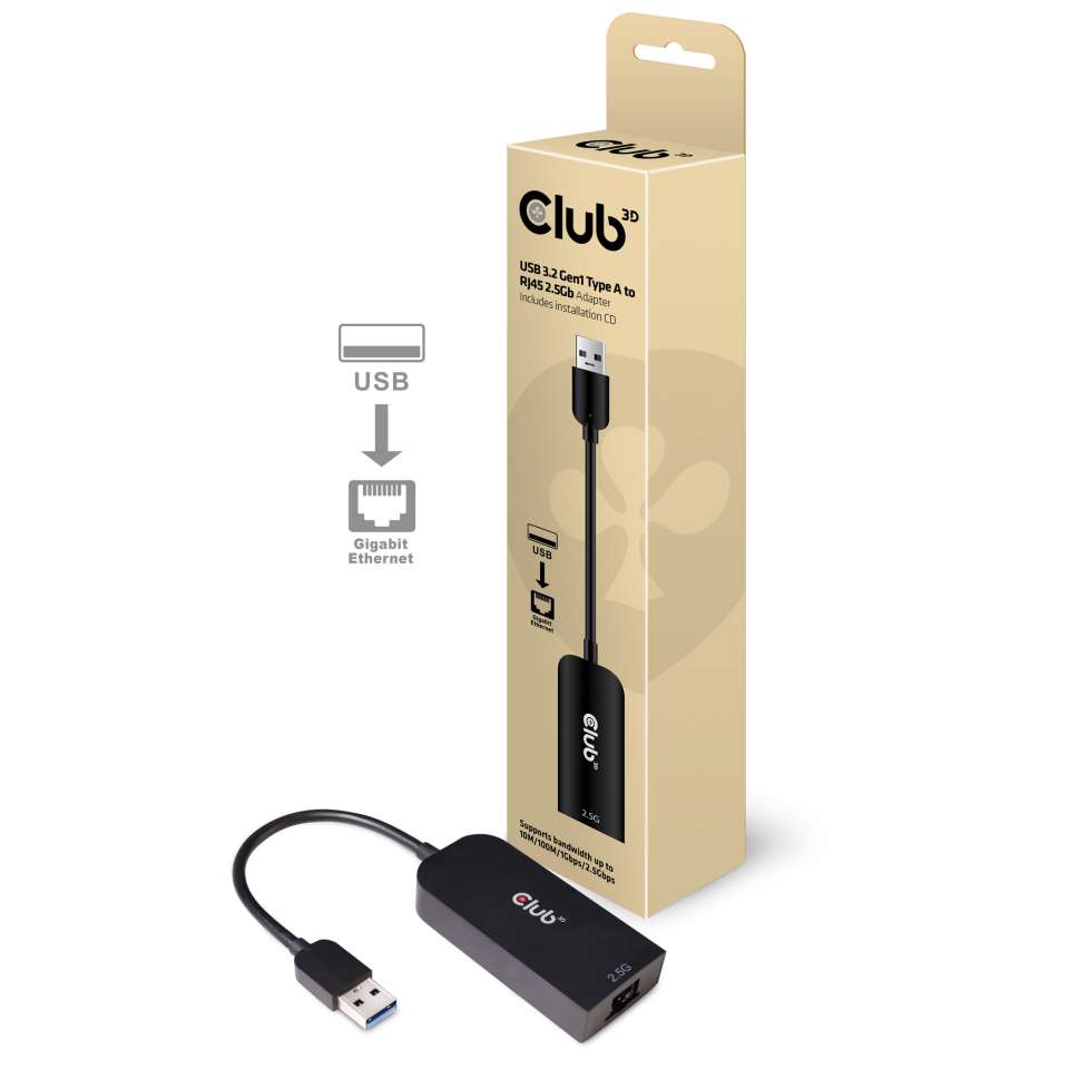 CLUB3D USB 3.2 Gen1 Type A to RJ45 2.5Gbps Adapter