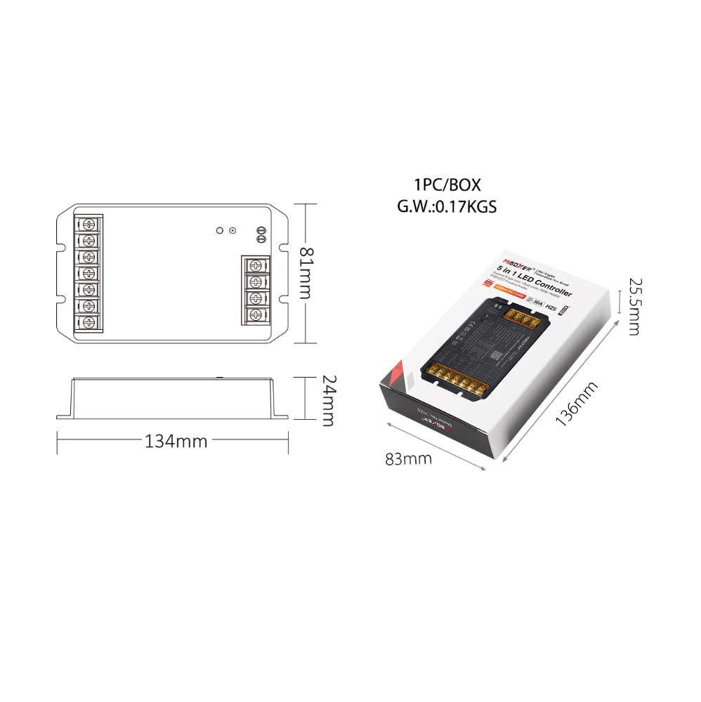 MiBoxer HZ5 LED Controller 2in1 DC12~48V Zigbee 3.0+ 2.4G HP 30A