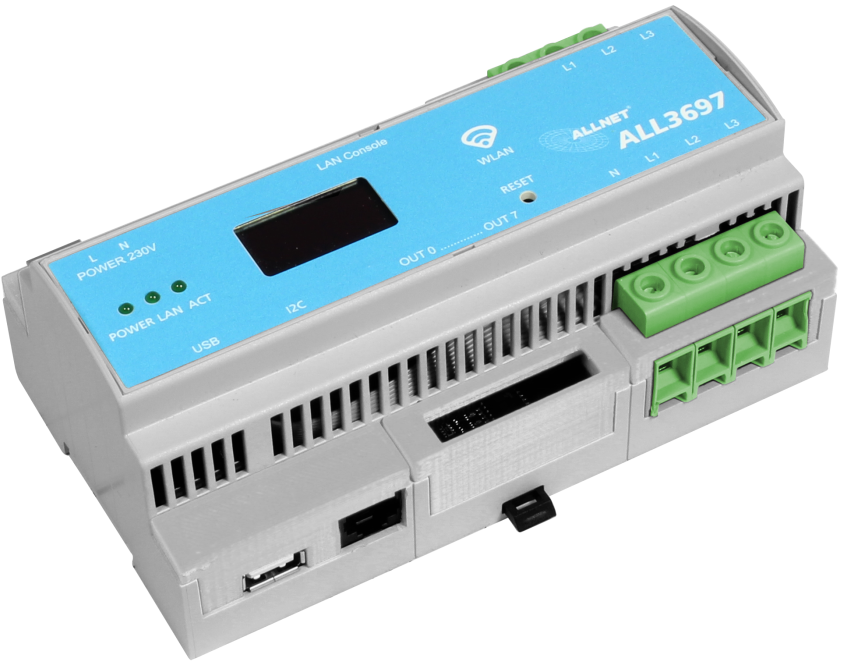 ALLNET MSR Powermeter Zentrale "ALL3697-32A" 32A 3phasig inkl. S0 (opt.) & Induktion & 2 Sensor Ports für IP Gebäude Automation