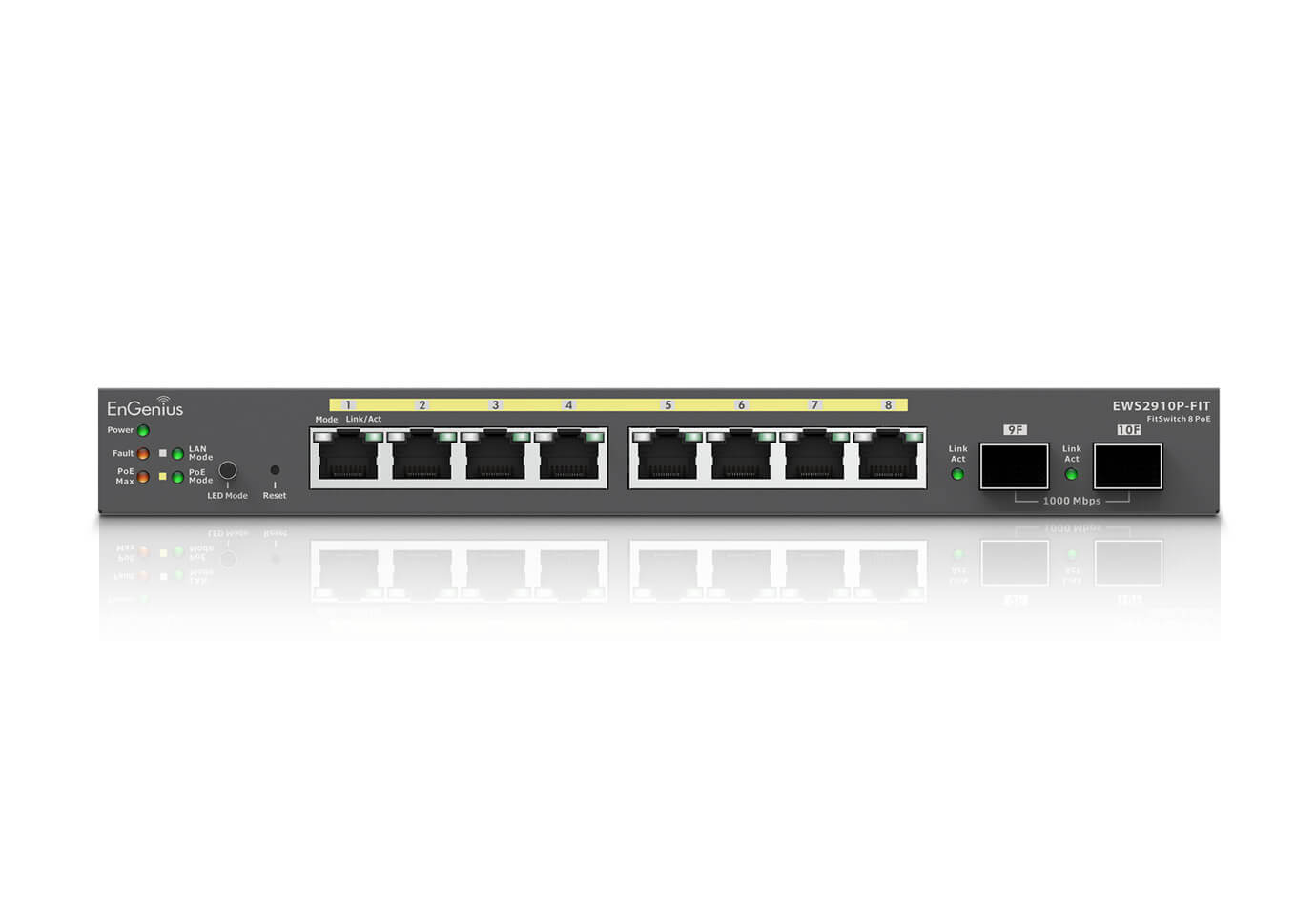 EnGenius Switch full managed Layer 2+ 10 Port • 8x 1 GbE • PoE Budget 110W • 8x PoE at • 2x SFP • Desktop-Switch • Lüfterlos • EWS2910FP-FIT • FitCon/FitXpress