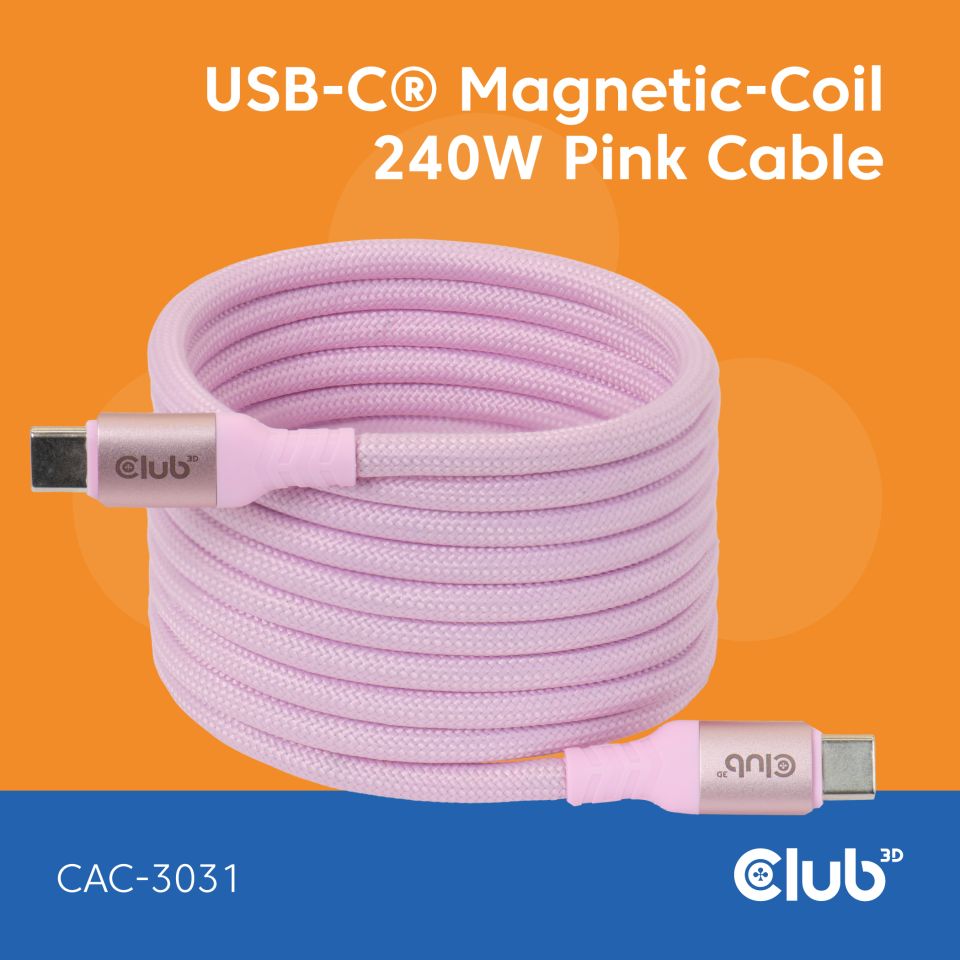 Kabel USB 2.0 C (St) => C (St)  2,0m *Club3D* Magnetisch - LIFESTYLE *rosa*