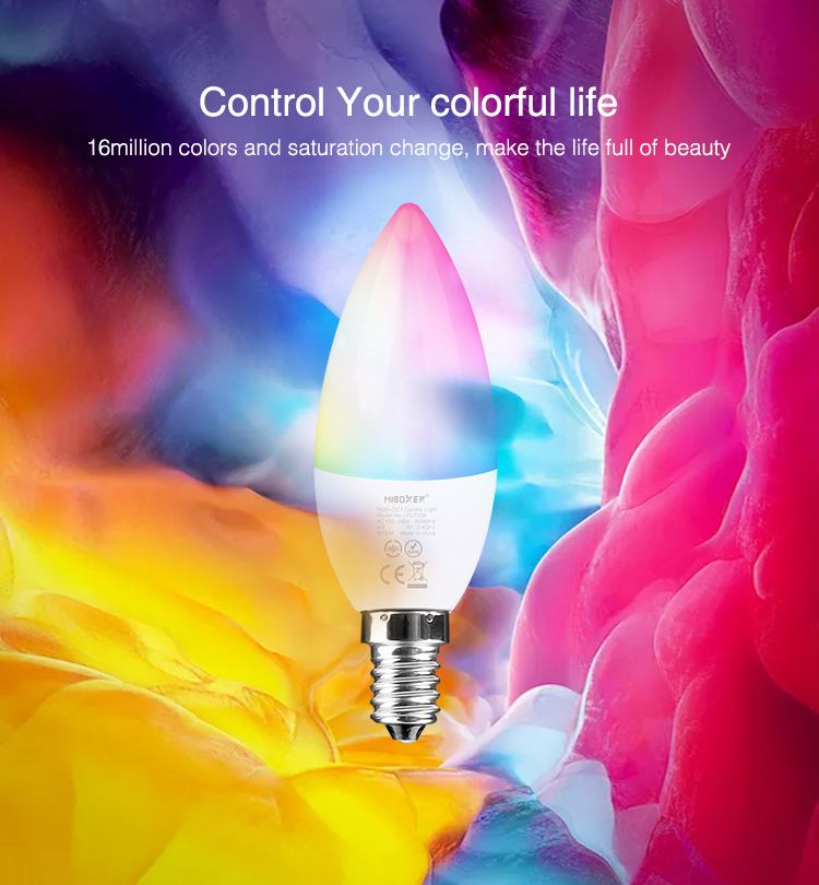 LED Retrofit E14 Kerze Milchig 4W RGB-WW (RGB-CCT) Candle Light Milight/Miboxer