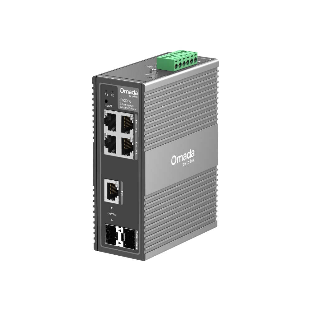 TP-Link Switch Easy Managed Industrial Layer2 6 Port • 4x 1GbE • 1x Combo RJ45/SFP • 1x SFP Lüfterlos, Omada • IES206G
