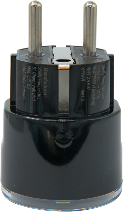 Shelly · Plug & Play "Plug PM Gen3 Black" · Smarter Energiezähler · Messfunktion · WLAN · BT · schwarz