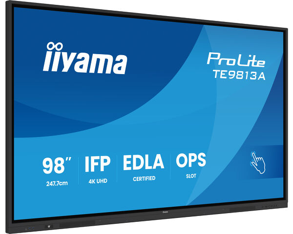 iiyama TE9813A-B1AG Signage Display Interactive flat panel 2.48 m (97.5") Wi-Fi 500 cd/m² 4K Ultra HD Black Touchscreen Built-in processor Android 18/7