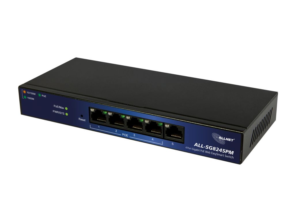 ALLNET Switch smart managed 5 Port Gigabit 60W / 4x PoE+ / 1x LAN / Lüfterlos "ALL-SG8245PM" ALLNET Switch smart managed 5 Port Gigabit 60W / 4x PoE+ / 1x LAN / Lüfterlos "ALL-SG8245PM"