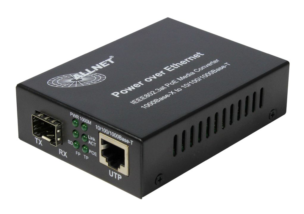 ALLNET Medienkonverter PoE (15,4W/30W) auf 1000BASE-SX/LX Single-/ Multimode SFP Mini-GBIC Anschluss "ALL-MC202P-SFP1-PoE"