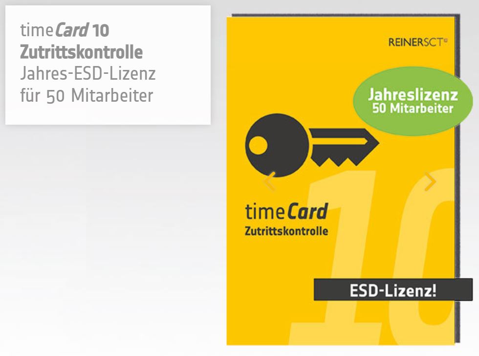 REINER SCT timeCard 10 Zutrittskontrolle Jahreslizenz   50 Mitarbeiter - ESD REINER SCT timeCard 10 Zutrittskontrolle Jahreslizenz   50 Mitarbeiter - ESD