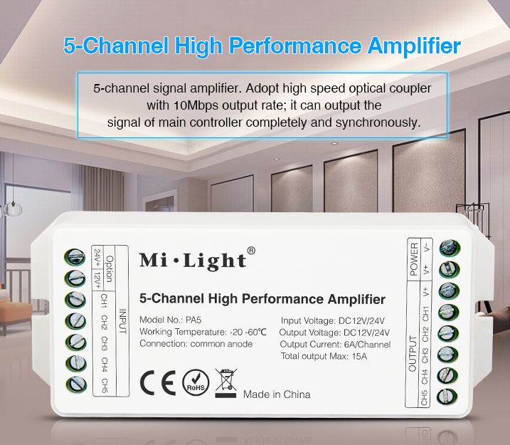 LED Controller AMP-Serie 5-Channel Amplifier Milight/Miboxer