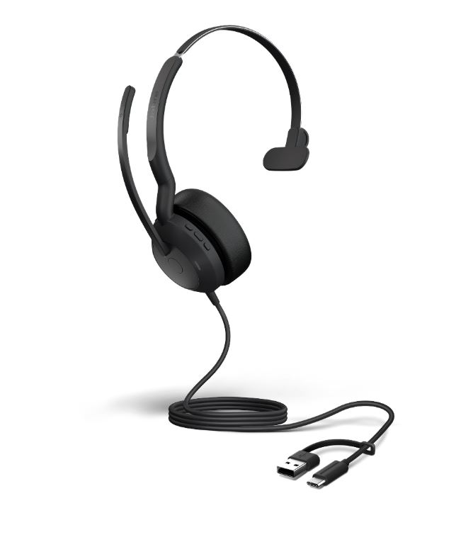 Jabra Evolve2 50 Headset Wired Head-band Office/Call center USB Type-C / USB Type-A Bluetooth Black