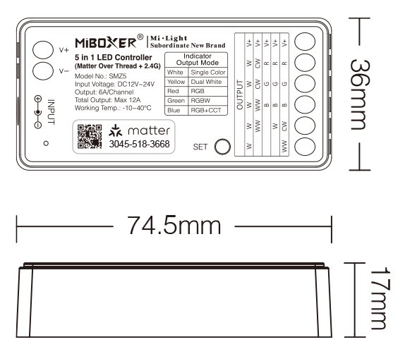 Synergy 21 LED Controller Matter-Serie 5in1 (Single Colour/CCT(dual white)/RGB/RGB-W/RGB+CCT) Matter Over Thread+2.4GHz IP20 *Milight/Miboxer*