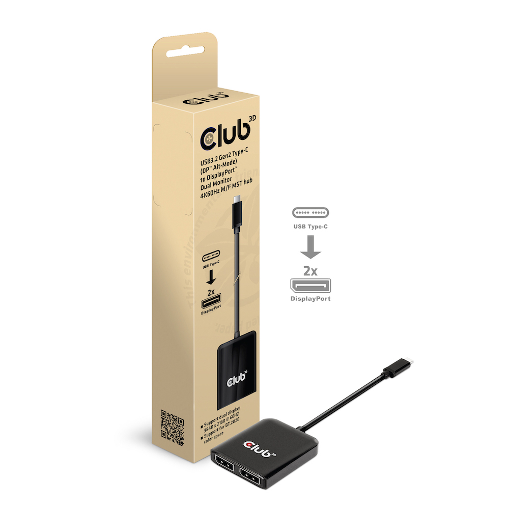 Club 3D Multi Stream Transport Hub USB 3.2 Typ C => DisplayPort 1.2 Dual Monitor 4K60Hz