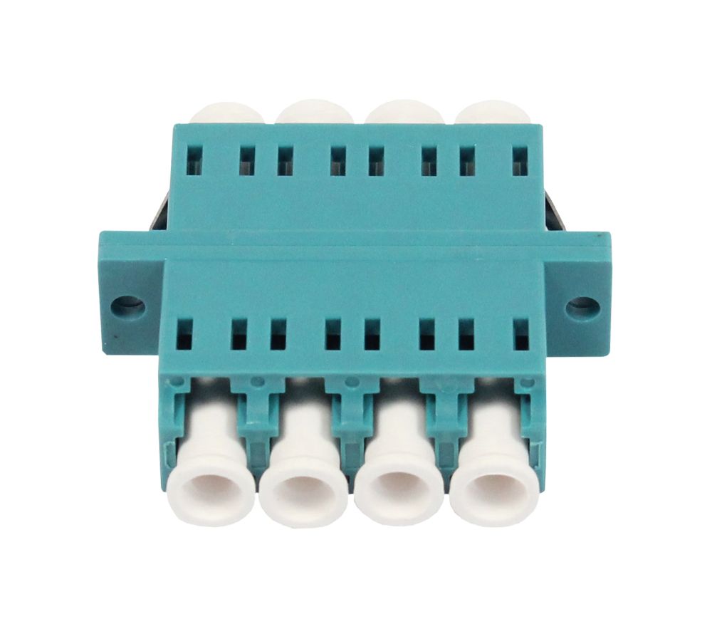 LWL-Kupplung,LC-Buchse/LC-Buchse, 50/125u Multimode OM3, Aqua, Quad, PVC, Mit Flansch, Synergy 21
