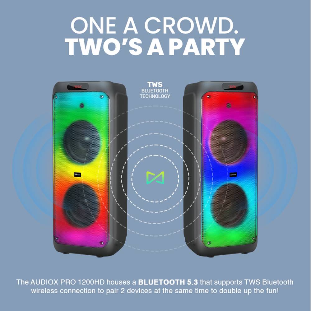 SonicGear AudioX Pro 1200 HD Bluetooth Portable Speaker mit 2 Wireless Mic