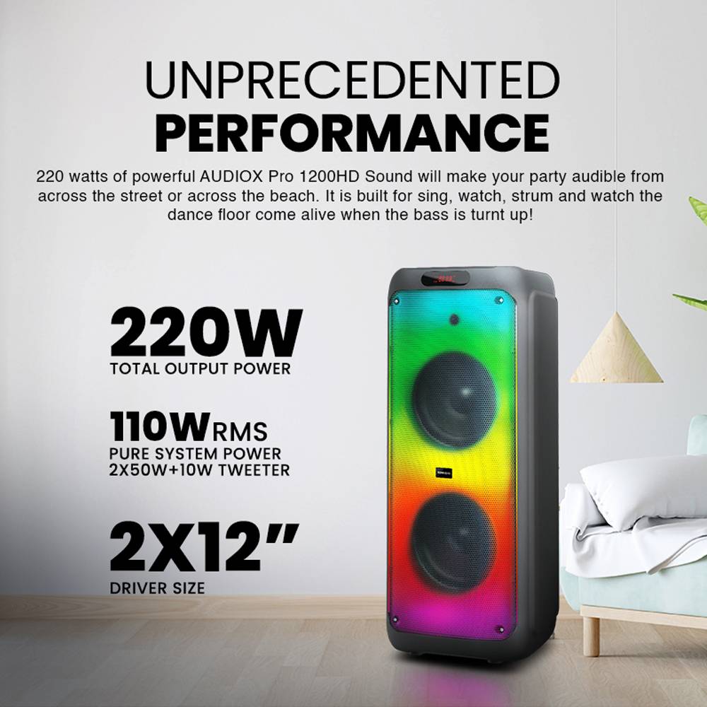 SonicGear AudioX Pro 1200 HD Bluetooth Portable Speaker mit 2 Wireless Mic