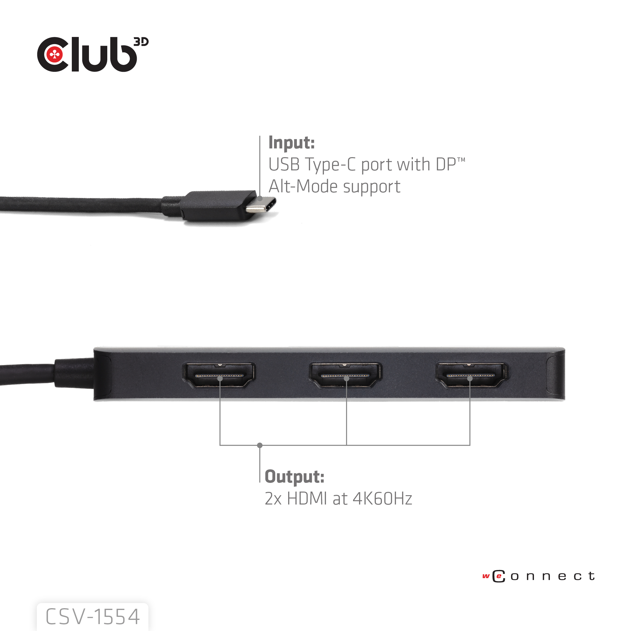 Club 3D Multi Stream Transport Hub USB 3.2 Typ C => 3x HDMI 4K60Hz