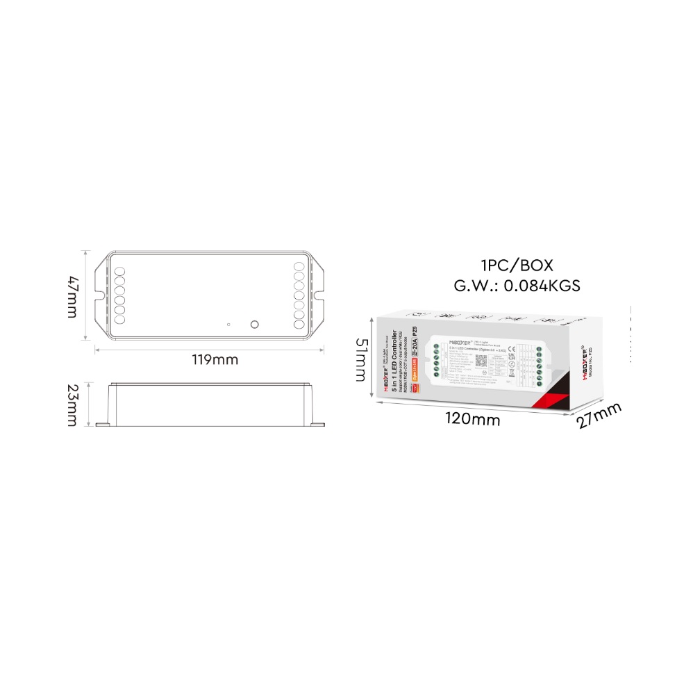 MiBoxer PZ2 LED Controller 2in1 DC12~48V Zigbee 3.0+ 2.4G HP 20A