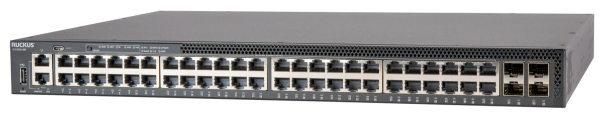 RUCKUS Networks switch full managed layer3 52 port • 48x 1 gbe • poe budget 370 w • 48x poe at • 4x sfp28 • 19" • icx8200-48p