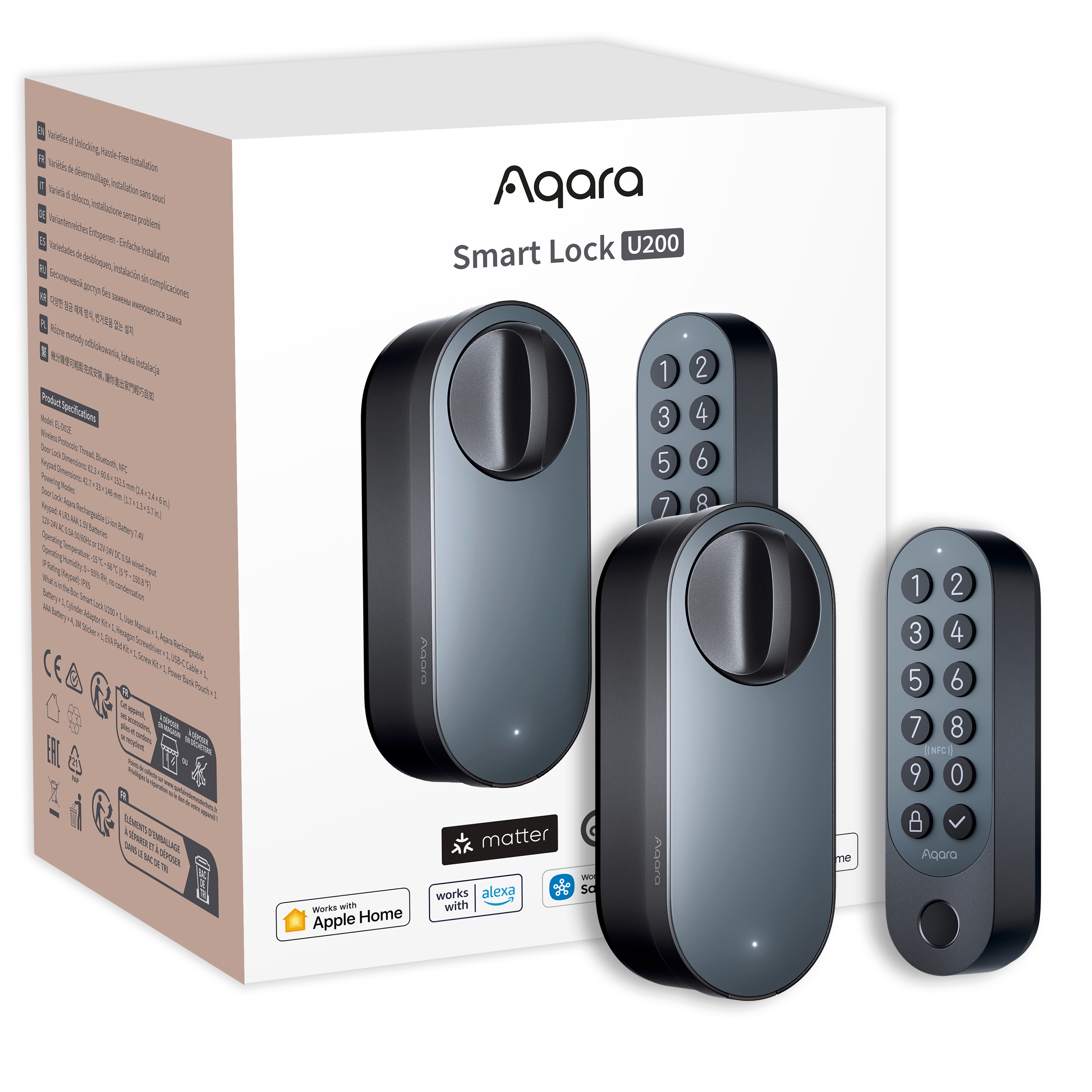 Aqara Smart Lock U200 (Black) Smartes TüRschloss Mit Verschiedenen Entriegelungsmethoden