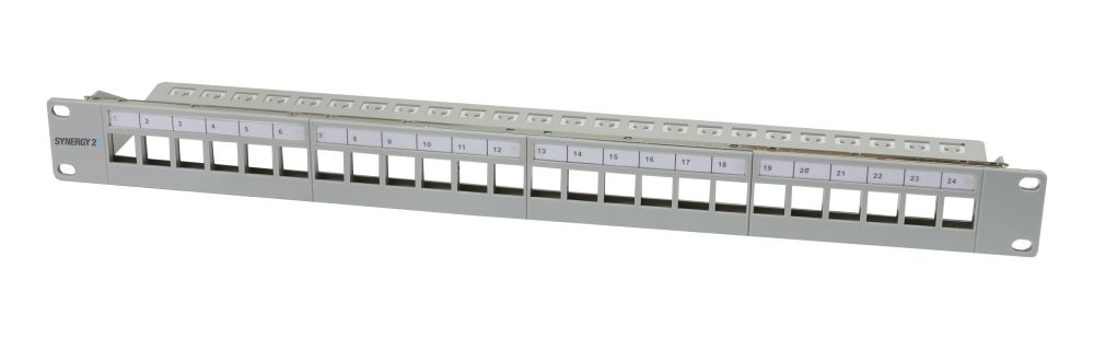 Keystone,Modulträger, 19"Patchpanel für 24xTP-Modul,  1HE(t 94mm), Lichtgrau, V3, Synergy 21,