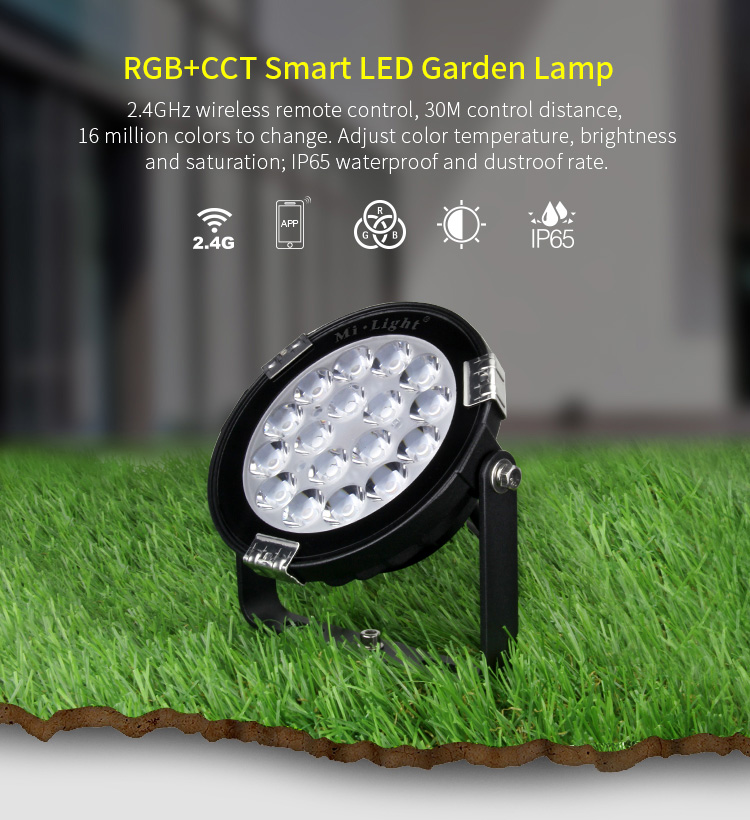 LED Garten Lampe 9W RGB-WW Mit Funk Und WLAN IP65 230V V2 Milight/Miboxer